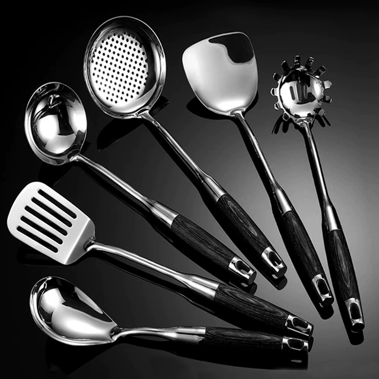 316L Stainless Steel Cooking Utensils Black Sandalwood Grip